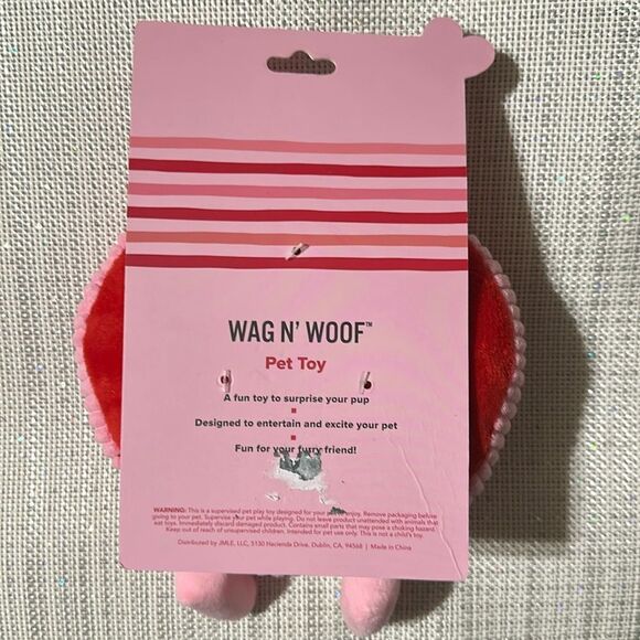 WAG N’ WOOF Valentine’s Day Plush XOXO Heart with a spike ball Squeaky Dog Toy - Picture 5 of 10
